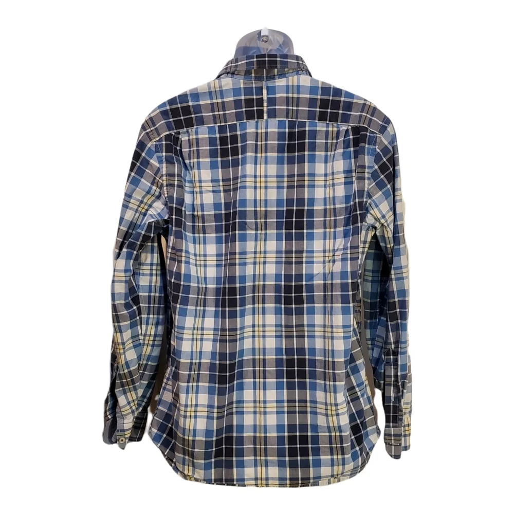 Mens Banana Republic Blue & White Button Down Plaid Soft Wash Shirt Sz L 16-16.5